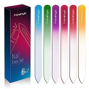 lot 12467 image: Glass Nail File with Case - FORANYO Nail Files for Natural Acrylic Nails, Double Sided Etched Crystal Fingernail Files 6 Pack, Mixed Color Professional Manicure Set for Women Girls Nail Filer