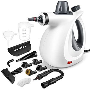 lot 12473 image: Phueut Pressurized Handheld Multi-Surface Natural Steam Cleaner with 12 pcs Accessories, Multi-Purpose Steamer for Home Use, Steamer for Cleaning Floor, Upholstery, Grout and Car