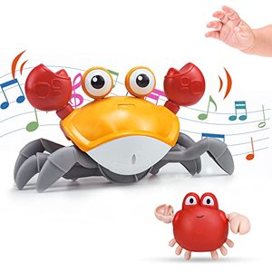 lot 12490 image: Befocus Baby Crawling Crab Toy with Music and LED Light for Kids Toddles, Crab Toys with Automatic Induction and Obstacle Avoidance Function, USB Rechargeable Fun Moving Toys for Boys Girls (Yellow)