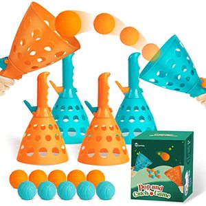 lot 12493 image: Pop and Catch Ball Game with 10 Balls and 4 Catch Launcher Baskets - Outdoor Indoor Game Activities for Boys & Girls, Halloween Beach Yard Sport Toy for Kids Age 5 6 7 8 9 10 11 12