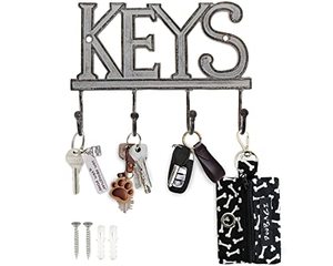 lot 12495 image: Comfify Key Holder for Wall - Cast Iron Decorative Farmhouse Rustic Wall Mount Key Organizer - 4 Key Hooks -  Vintage Key Rack for Entryway with Screws and Anchors � 6x8� - White
