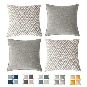 lot 12500 image: HPUK Decorative Pillow Covers Couch Throw for Couch, Sofa, Bed, 18x18 Inch Set of 4 Polyester Farmhouse Covers, Grey