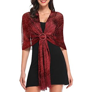 lot 12505 image: vimate Shawls and Wraps for Women, Burgundy Sparkling Metallic Evening Scarfs Shawls and Wraps for Party Dresses (Burgundy)