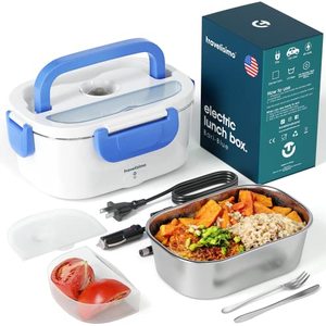lot 12513 image: TRAVELISIMO Electric Lunch Box 60W, 3 in 1 Ultra Quick Portable Food Warmer 1224110V, Heated Lunch Boxes for Adults Leakproof, SS Container, Luncheaze Heater for Car Truck Work, Loncheras Electricas