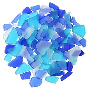 lot 12516 image: Sea Glass for Crafts Tumbled Decor Bulk Seaglass Pieces Bulk 16OZ for Beach Wedding DIY Crafting Vase Filler Cobalt Blue Aqua Frosted White