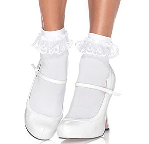 lot 12521 image: Leg Avenue Womens Lace Ruffle Nylon Anklet Socks, White, One Size