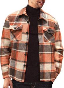 lot 12522 image: JMIERR Mens Flannel Jackets for Men Casual Button Down Long Sleeve Plaid Shirt Lightweight Shackets with Pockets,US 40(M),Orange