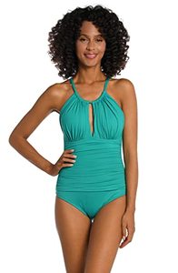 lot 12535 image: La Blanca Womens Island Goddess High Neck Keyhole One Piece Swimsuit, Emerald, 8