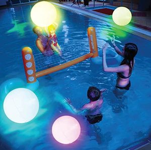 lot 12542 image: FLAMDYNO Pool Toys - 4 Pack Light Up Beach Balls for Kids w 8 Light Modes, Pool Beach Games Balls for Outdoor or Indoor Activities, Glow in The Dark Pool Beach Decorations for Kids and Adults