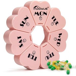 lot 12544 image: Upgrade Weekly Pill Organizer Pink, Mooyue Travel Medicine Organizer Large Compartments Arthritis Friendly, Cute 7 Day Daily Pill Box for Vitamins, Fish Oils, Supplements