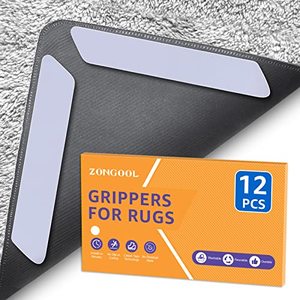 lot 12549 image: 12 PCS Rug Tape, Reusable Washable Grippers for Rugs, Double Sided Non-Slip Rug Pads for Hardwood Floors, Rug Stoppers to Prevent Sliding, White