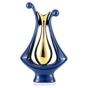 lot 12552 image: Blue and Gold Decor Ceramics Vase for Home Decor, Navy Blue Vases Living Room Centerpieces, Decoration for Kitchen Table, Living Room Side Table, Nice vase esculturas modernas para sala