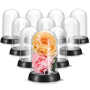 lot 12564 image: Zhengmy 12 Pieces Plastic Dome Display Case Display Cloche Dome Cloche Bell Jar with Base Clear Cloche Dome Decoration Case for Collectibles Rose Office Home Tabletop Centerpiece Decoration (Large)