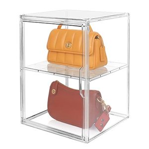 lot 12566 image: Cutora Clear Handbag Display Case for Closet, Large 2 Layers Plastic Acrylic Purse Storage Organizers, Anti Dust Luxury Stackable Bag Container Box with Magnetic Door for Clutch Cosmetics Makeup