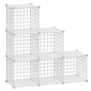 lot 12567 image: HUBSON Wire Cube Storage Organizer, 6-Cube Metal Grids Storage Shelf, Closet Cabinet, DIY Plastic Cube Bookcase Modular Closet Cabinet for Bedroom, Living Room, Office, White