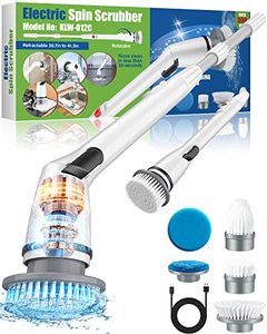 lot 12569 image: Rechargeable Electric Spin Scrubber, Cordless Cleaning Brush with Adjustable Extension Arm 5 Replaceable Cleaning Heads, Power Shower Scrubber for Bathroom Floor Tile Car Tub