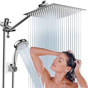 lot 12578 image: Shower Head, 10 High Pressure Rainfall Shower Head with 11 Adjustable Extension Arm and 9 Settings Handheld Showerhead Combo with Holder, Retractable 59 Hose, Flow Regulator, Chrome