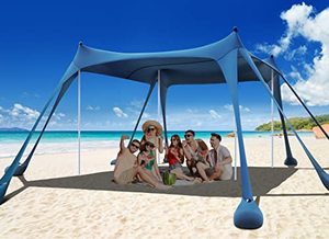 lot 12585 image: Osoeri Beach Tent, Camping Sun Shelter UPF50 with 8 Sandbags, Sand Shovels, Ground Pegs & Stability Poles, Outdoor Shade Beach Canopy for Camping Trips, Fishing, Backyard Fun or Picnics