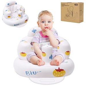lot 12600 image: BLIRORA Inflatable Baby Floor Seat, Baby Chair for Sitting Up with Two-Point Harness Column-Shaped Airbag Sofa Support for 3-36 Month Olds, Infant Seat Built in Air Pump for Home or Travel