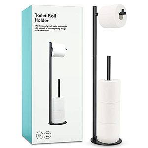 lot 12609 image: Toilet Paper Holder Stand, Bathroom Toilet Paper Roll Holder Stand with Reserve, Standing Toilet Paper Holder with Storage