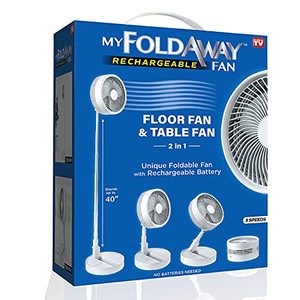 lot 12610 image: My Foldaway Rechargeable Fan, All in 1 Folding Fan for BedroomDesk and More, Portable Travel Fan Fits in Suitcase, 10 Hour Battery Life, Quiet Foldable Fan from 4�- 40� with 3 Modes AS SEEN ON TV