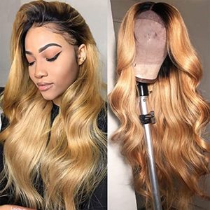 lot 12621 image: YiweYowe 4x4 Lace Front Wig Body Wave 1B27 Ombre Human Hair Wigs For Women 4 Inch Deep Part Human Hair Wig Top Swiss Lace Black To Honey Blonde 613 Human Hair Wig 18 Inch