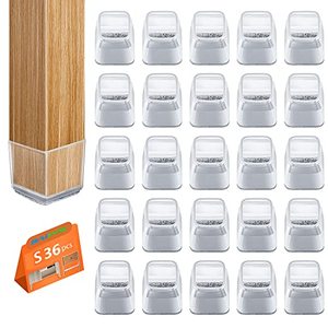 lot 12624 image: 36pcs Square Chair Leg Floor Protectors, Furniture Pads for Hardwood Floors, Furniture Sliders for Chair Legs, Rectangle Floor Protectors for Chairs, Silicone Chair Leg Caps Cover(Small) Transparent