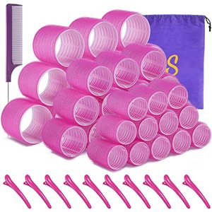 lot 12631 image: Self grip hair roller set 36 pcs,Heatless hair curlers,Hair rollers with hair roller clips and comb,Salon hairdressing curlers,DIY Hair Styles, Sungenol 3 Sizes Rose red Hair Rollers in 1 set