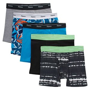 lot 12632 image: Hanes boys Originals Boxer Moisture-Wicking Cotton Stretch Assorted 5-Pack Brief Underwear, BlackBlueGray Assorted, Medium