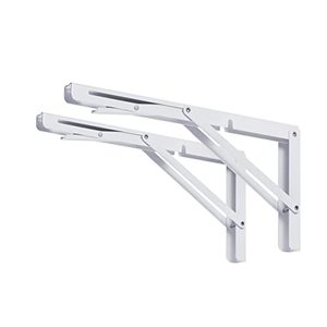 lot 12657 image: CUZURLUV 16 White Folding Shelf Brackets Max. Load 440 lb, Heavy Duty DIY Wall Mounted Shelf Bracket Space Saving for Table Work Bench, Pack of 2