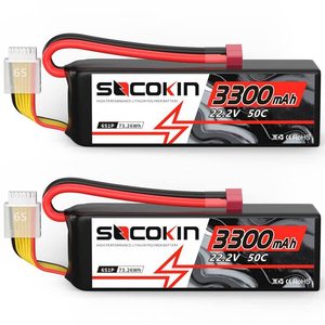 lot 12659 image: Socokin 6S Lipo Battery 22.2V 50C 3300mAh RC Battery with Deans Plug for RC Model Vehicles Car Trucks Truggy Boat(2 Pack)