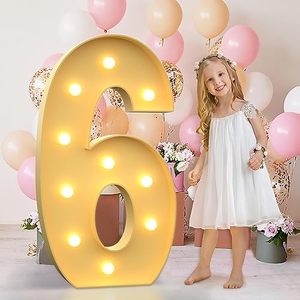 lot 12663 image: imprsv 4FT Marquee Light Up Numbers Letters, Mosaic Numbers for Balloons, Gaint Marquee Numbers, Number 6 Balloon for Sweet 16 Birthday Decorations, 16th 60th Birthday Party Decor, 60th Anniversary