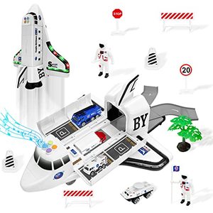 lot 12664 image: Grarain Cargo Airplane Toy Space Shuttle with 4 car Toys, 7 Barricade Models and 2 Astronaut Toys, Boys Toy Plane, Space Toys Rocket Ship for 3 Year Old Kids