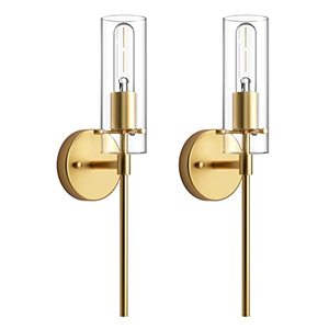 lot 12665 image: Gold Modern Wall Sconce Wall Lighting Bathroom Light Fixture Mid Century Wall Sconce Set of 2 Hallway Wall Sconces with Clear Glass Shade Vintage Wall Lighting for Hallway Bedroom Bathroom
