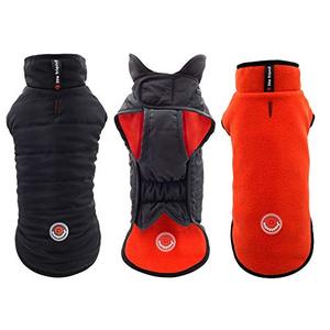 lot 12673 image: mypappydog Dog Jacket for Small Medium Dogs Reversible Fleece Dog Sweaters Windproof Dog Coat Easy on Easy Off Stylish Sporty and Functional Dog Vest  Small BlackOrange