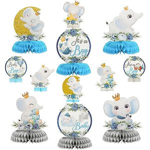 lot 12675 image: 12Pcs Blue Floral Elephant Honeycomb Centerpieces Its a Boy Baby Shower Party Decorations Flower Gender Reveal Little Peanut Cutouts Welcome Baby Party Table Toppers Photo Props Decor for Baby Girls