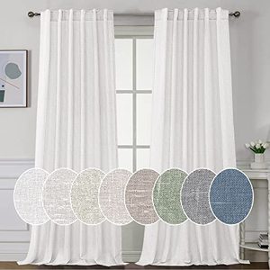 lot 12683 image: H.VERSAILTEX Natural Linen Curtains 96 inches Long for Living Room 2 Panels Back Tab Loop Pocket Linen Textured Light Filtering Neutral Country Rustic Farmhouse Boho Curtain for Bedroom, White