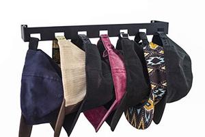 lot 12687 image: Hat Rail - Wall or Door Baseball Cap Storage and Organizer, Rack Holds 7 Hanging Caps Nested Together - Compact with Easy Access