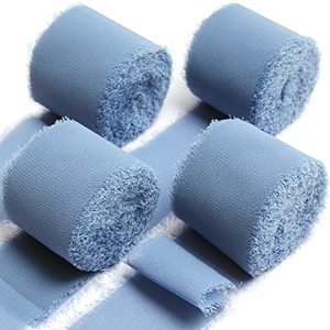 lot 12695 image: UpUDo 4 Rolls Chiffon Ribbon, 1.5 x 6Yd Dusty Blue Silk Ribbons, Frayed Edges for Wedding Invitations, Bridal Bouquets, DIY Crafts, Gift Wrapping, Holiday Decor