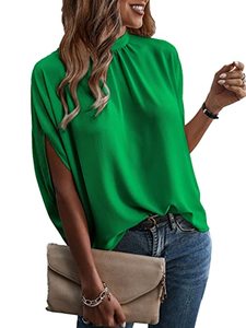 lot 12696 image: Verdusa Womens Casual Tie Back Dolman Sleeve Mock Neck Blouse Top Green S