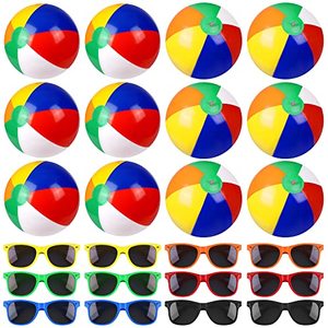 lot 12702 image: ELCOHO 24 Pieces Pool and Beach Party Favors Including Inflatable Beach Balls and Neon Sunglasses Water Fun Toys Pool Party Supplies for Summer Party Fun Beach Park Backyard Swimming Pool