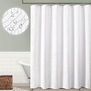 lot 12710 image: OWENIE White Shower Curtain for Bathroom, 3D Embossed Geometric Polyester White Water-Proof Fabric Shower Curtains, Modern Luxury Elegant Innovative Design Hotel Style, 72 x 72 Inch