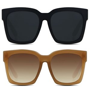 lot 12715 image: ANDWOOD Oversized Sunglasses for Women Big Large Square Wide Frame Shades Retro Trendy Fashion UV Protection 2 Pack Matte Black Brown Sun glasses