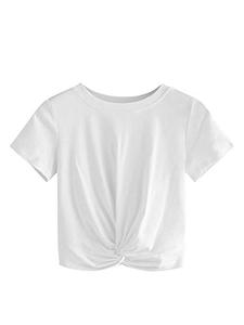 lot 12724 image: MakeMeChic Womens Summer Crop Top Solid Short Sleeve Twist Front Tee T-Shirt A-White M