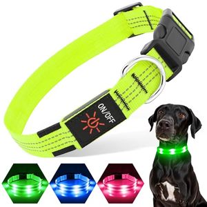 lot 12734 image: PZRLit LED Light Up Dog Collars Micro USB Rechargeable, Fully Adjustable & Bright Lighted Glow Dark Dog Collars Light for Small Medium Large Dogs, Safety Dog Light for Night Walking-Green, Medium
