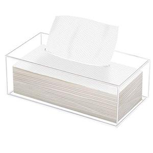 lot 12736 image: Phineoly Clear Acrylic Tissue Box Holder, Rectangle Dispenser Tissue Box Cover for Bathroom, Bedroom Dresser, Countertop, Desk
