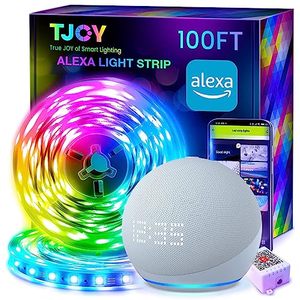 lot 12741 image: TJOY 100ft Smart Led Strip Lights for Bedroom, Alexa, 5050 RGB Color Changing Music Sync Strip with App Remote, Multi-Color Wireless (APPRemoteVoice)