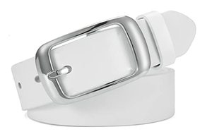 lot 12744 image: White Leather Belt for Women - CR 1.3 Width Casual Womens White Belts for Jeans Pants - Ladies Waist Belts with Solid Silver Pin Buckle