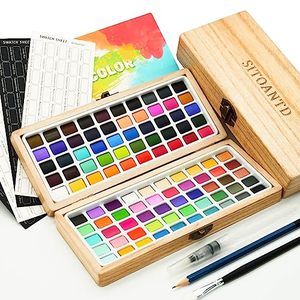 lot 12752 image: SITOANTD Watercolor Paint Set, 100 Colors Water Color Set With Regular, Metallic & Neon, Wood Case Water Color Paint Sets For Kids, Great Watercolor Set For Watercolor Painting Beginner And Adult