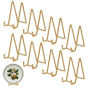 lot 12761 image: LOKUME 5 Pack Plate Stands for Display, 6 Inch Gold Metal Frame Holder Stand, Plate Holder Display Stand Holders for Picture, Decorative Plate, Dish, Book, Photo Easel and Tabletop Artistic Work